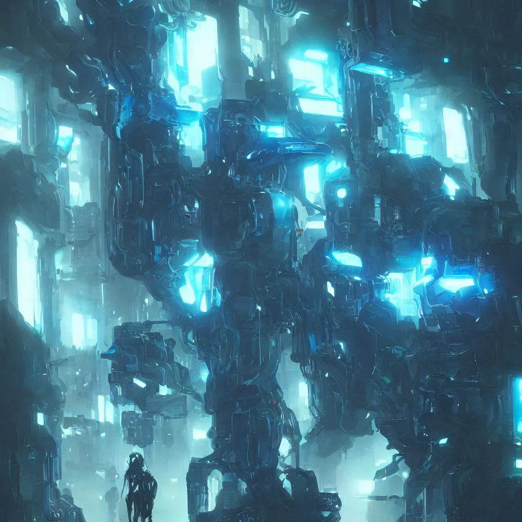 Image similar to cyber punk, overdetailed art, by greg rutkowski, glowing blue veins