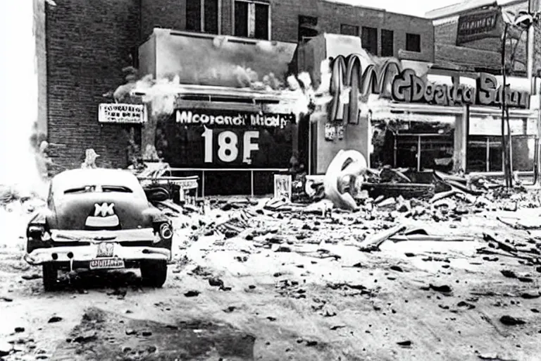 Image similar to mcdonalds gets nuked, historical photograph