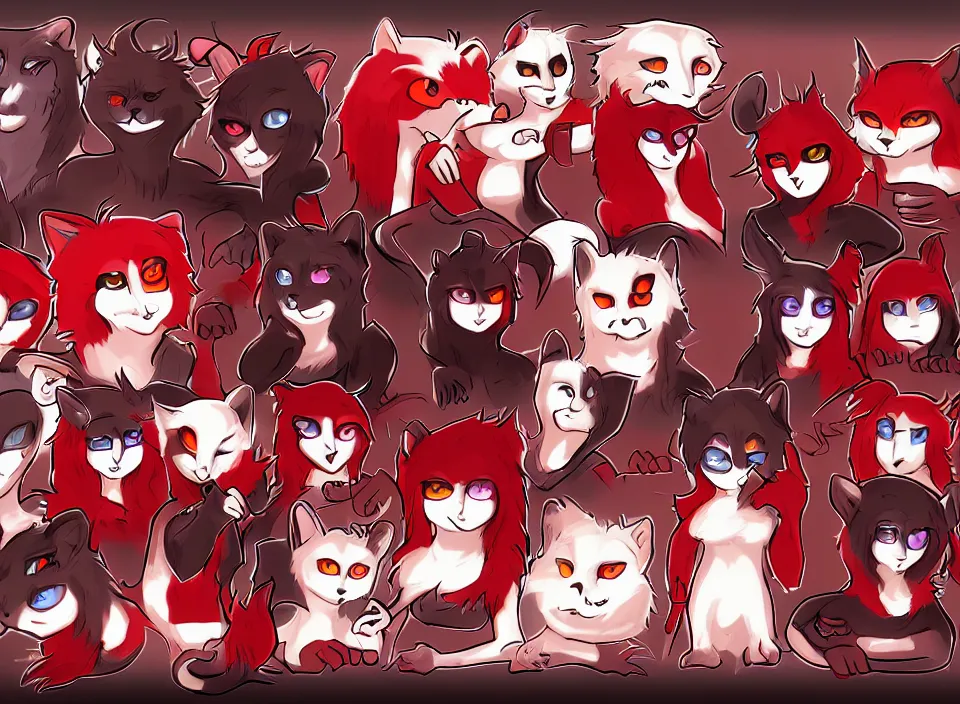 Image similar to furry - red - black - weasel - necromancer - fursona uhd ue 5 visual novel pc game expressions