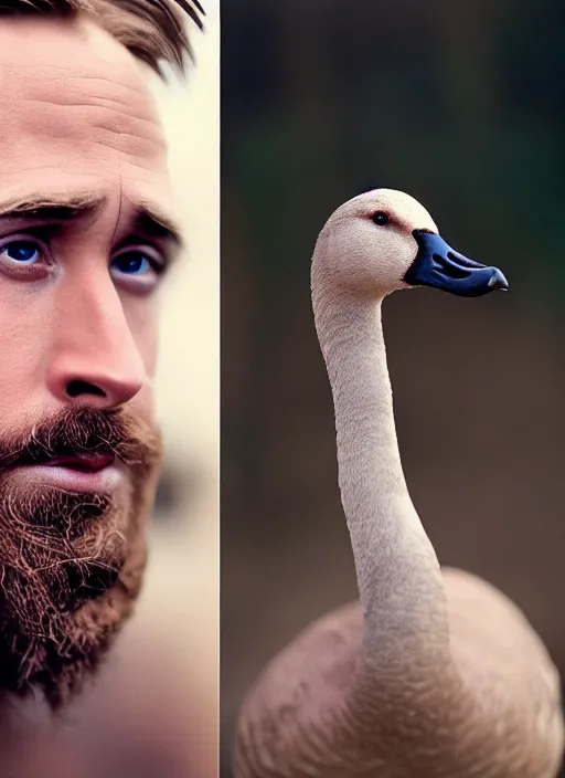 Image similar to portrait of goose ryan gosling with a beak and feathers, natural light, sharp, detailed face, magazine, press, photo, steve mccurry, david lazar, canon, nikon, focus