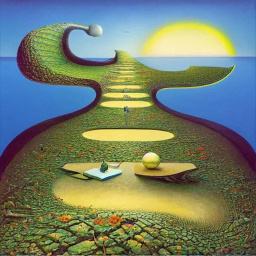 Image similar to the path less taken by jacek yerka, roger dean and salvadore dali w - 7 6 8