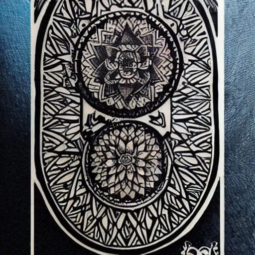 Prompt: tattoo design, stencil, tarot card