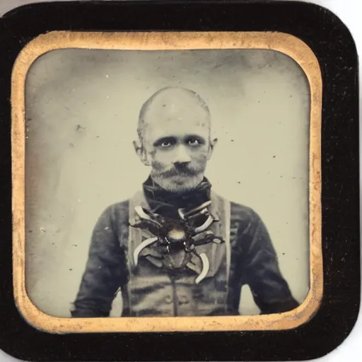 Prompt: tintype photo, bottom of the ocean, cowboy spider