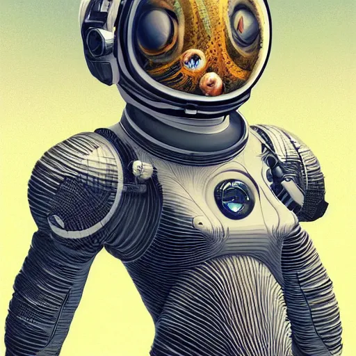 Image similar to !dream a pufferfish in a astronaut suit, 3d, sci-fi fantasy, intricate, elegant, highly detailed, lifelike, photorealistic, digital painting, artstation, illustration, concept art, sharp focus, art in the style of Shigenori Soejima