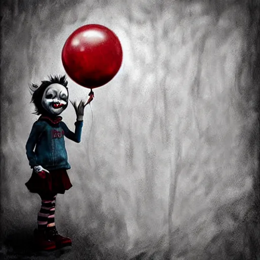 Image similar to surrealism grunge cartoon portrait sketch of a cold hand with a wide smile and a red balloon by - michal karcz, loony toons style, pennywise style, chucky style, horror theme, detailed, elegant, intricate