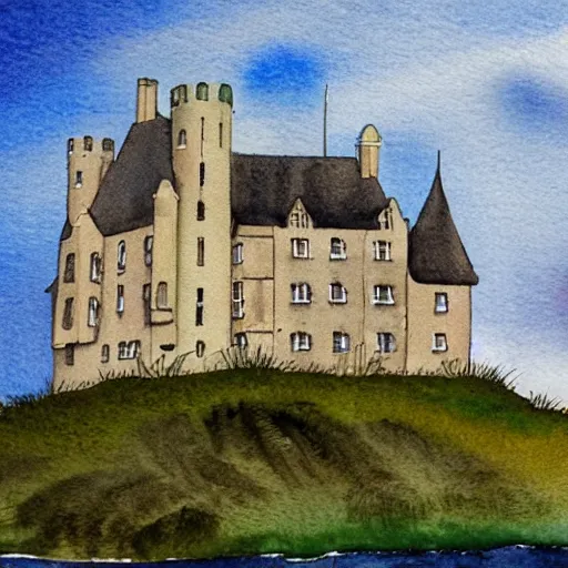 Prompt: beautiful watercolour irish castle overlooking the ocean
