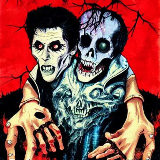 Image similar to Fright night inspired art, 1980s horror movie, illustration