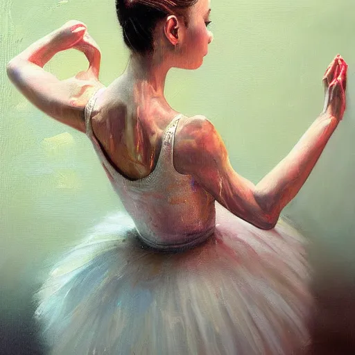 Image similar to portrait of a ballerina, very thick and wet oil paint, 8 k, cinematic light, shadows, reflection highlights in the paint, in the style of joseph lee,