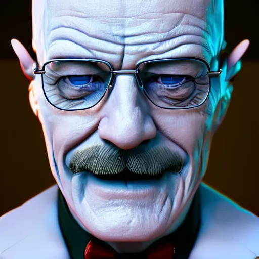 Prompt: walter white as the joker smiling, scary, trending on artstation, artstationhd, octane render, cgsociety, cinema 4 d,, greg rutkowski