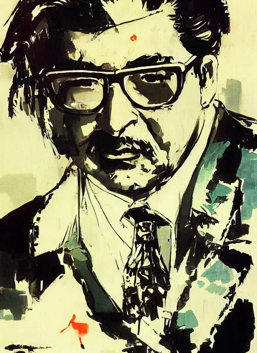 Image similar to portrait of salvador allende as a samurai by john berkey and yoji shinkawa