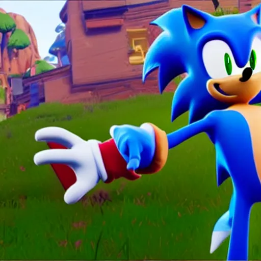 Prompt: sonic dancing in fortnite