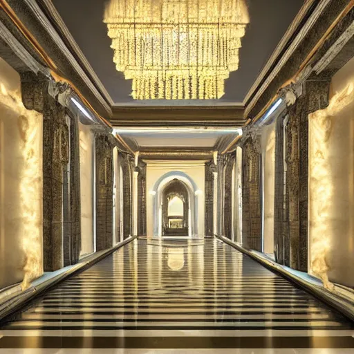 Image similar to the grand magical entrance, marble floors, art by kotaro chiba, volumetric lighting, epic composition