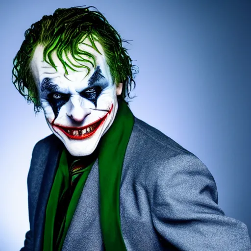 Image similar to Mark Hamill cosplaying as The Joker, photorealistic, highly detailed, professional photo, studio lighting, 4K HD