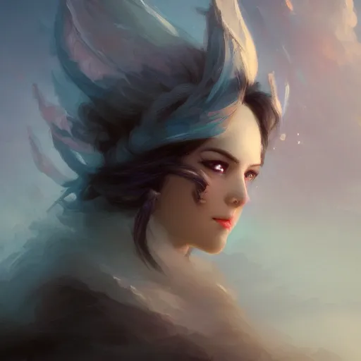 Prompt: beautiful grumpy girl, portrait, ice magic, whimsical, dark hair and makeup, cute, sharp focus, digital painting, matte fantasy painting, deviantart artstation, by jason felix, ivan aivazovsky, steve argyle, tyler jacobson, peter mohrbacher, cinema, masterpiece
