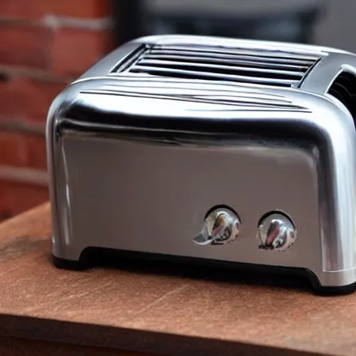 Prompt: toaster with the head of a pigeon stuck to the front of it