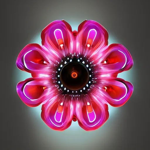 Prompt: a robotic flower, 8 k, photorealistic, photograph, award winning, gloden hour, volumetric light