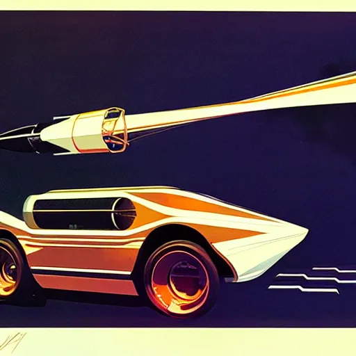 Image similar to concept art for rocket powered bus, painted by syd mead, high quality