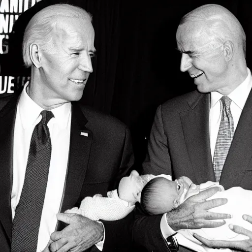 Image similar to Joe Biden and GG Allin show off their newborn baby at a press conference, high quality, close up