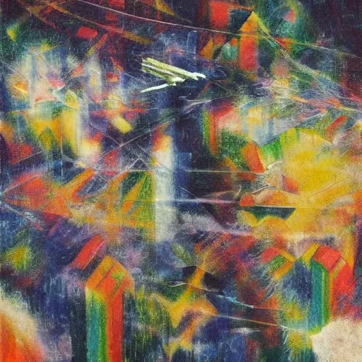 Image similar to ghostly, calm rainbow by c. r. w. nevinson, by jean - paul riopelle. a beautiful conceptual art of a space battle with wild, bright colors.