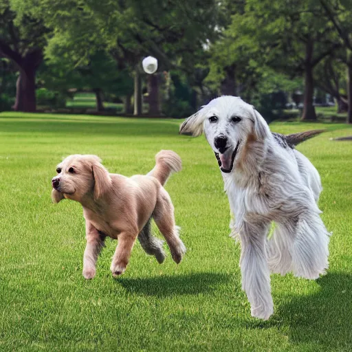 Image similar to doggos in the park, photorealistic