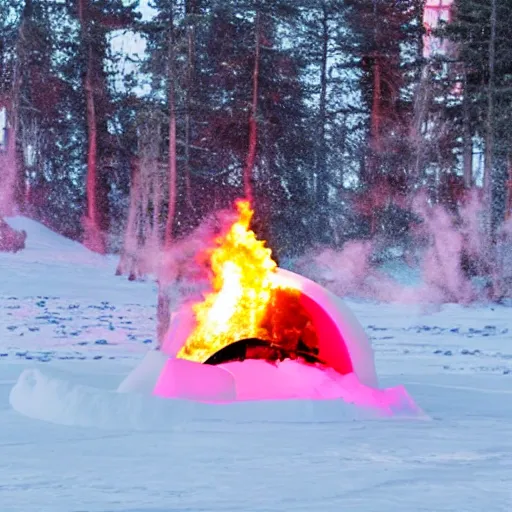 Prompt: photo of a burning igloo