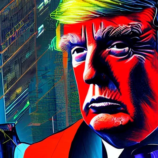 Image similar to very detailed portrait of donald trump cyberpunk style, sharp focus, detailed, coherent