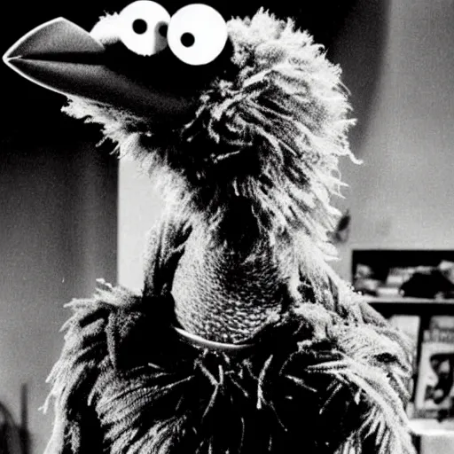 Image similar to big bird from sesame street under your bed, disturbing, creepy, dark, scary.