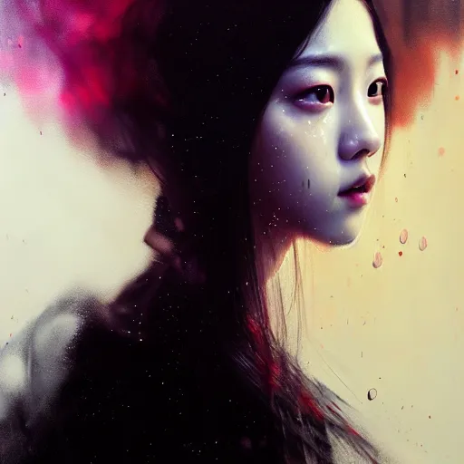 Image similar to jisoo of blackpink, hyperrealistic portrait, bladerunner street, by karol bak and agnes cecile, fantasy art, photo realistic, dynamic lighting, artstation, poster, volumetric lighting, very detailed face, intricate complexity, rule of thirds, 8 k, award winning, unreal engine