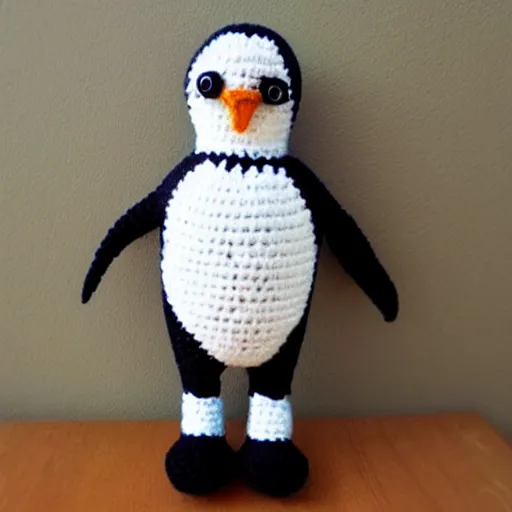 Image similar to crocheted penguin doll,