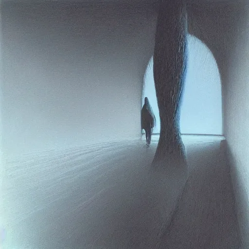 Prompt: Velvet commuter ghost. Zdzisaw Beksinski.