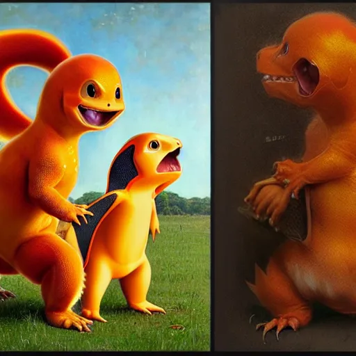 Prompt: real life charmander, realistic, animal photography, photoshop image manipulation, unstylized, norman rockwell and donato giancola and greg rutkowski