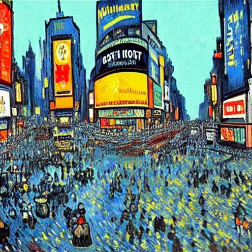 Image similar to time square painted by van gogh