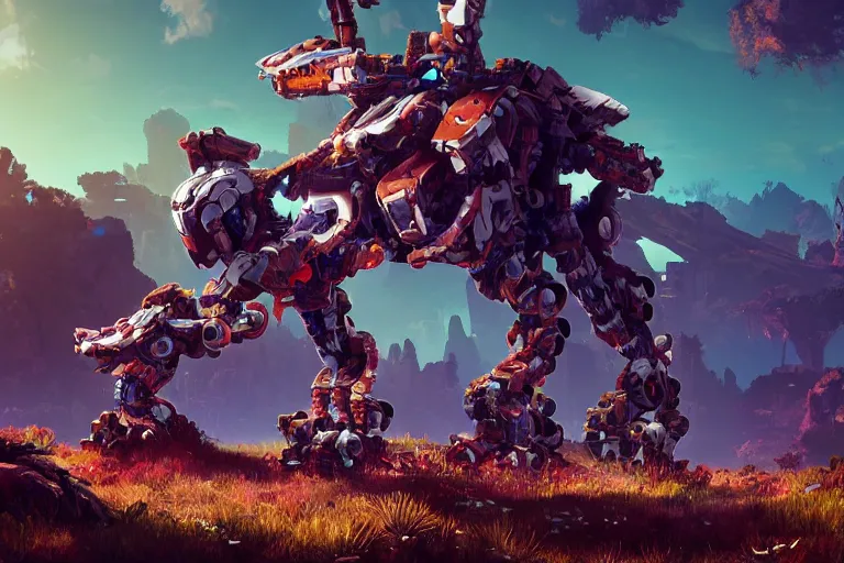 Image similar to grazer machine mecanical creature robot of horizon forbidden west horizon zero dawn bioluminiscence global illumination ray tracing hdr fanart arstation by ian pesty and alena aenami artworks in 4 k