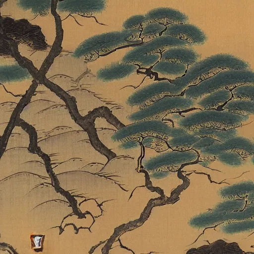 Prompt: ancient japanese landscape painting