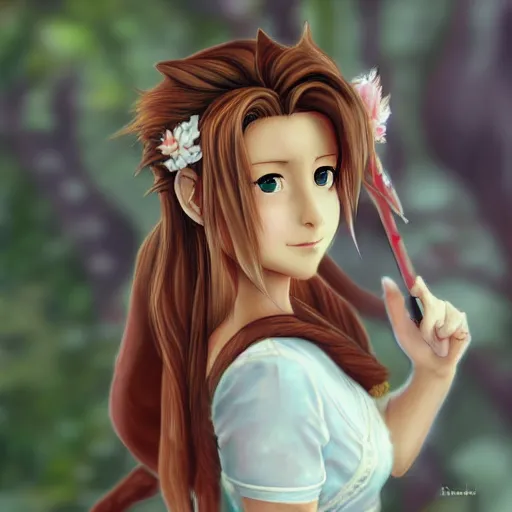 Image similar to aerith gainsborough by bangkuart