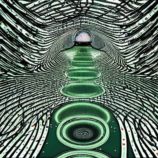 Image similar to all watched over by machines of loving grace. cybernetic forest city. in the style of uzumaki by junti ito, highly detailed