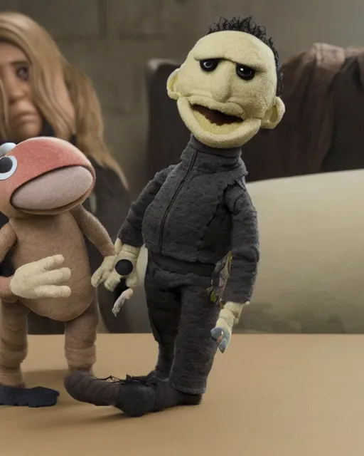 Image similar to death stranding as a muppet. highly detailed felt. hyper real photo. 4 k.