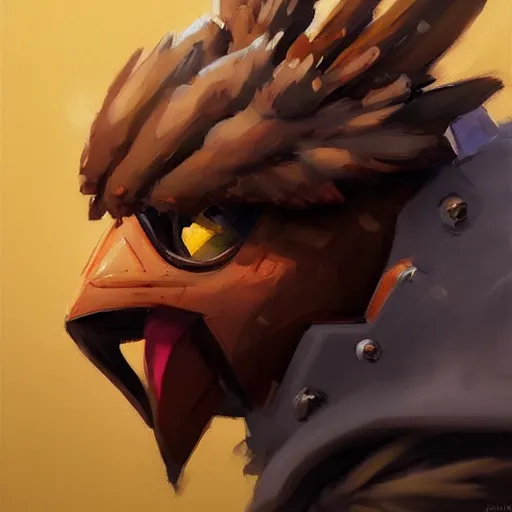 Image similar to greg manchess portrait painting of chocobo as overwatch character, medium shot, asymmetrical, profile picture, organic painting, sunny day, matte painting, bold shapes, hard edges, street art, trending on artstation, by huang guangjian and gil elvgren and sachin teng