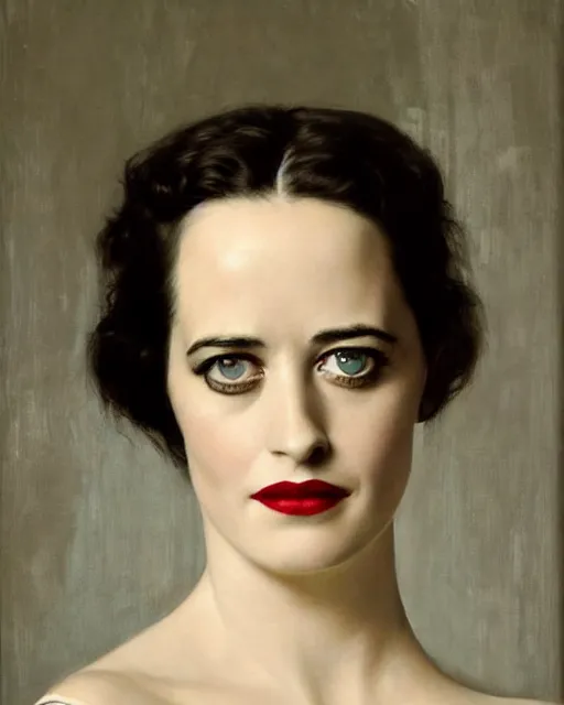 Image similar to portrait en buste of eva green vesper lynd vannessa ives by Hughes Merle, perfectly detailed eyes, realistic fabric, abundant detail