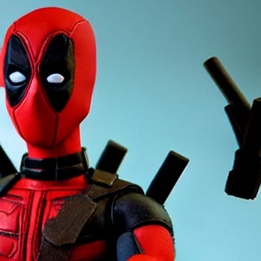 Image similar to deadpool claymation, frightening