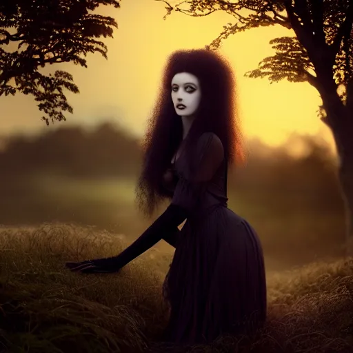 Image similar to photographic portrait of a stunningly beautiful goth renaissance female in soft dreamy light at sunset, contemporary fashion shoot, by edward robert hughes, annie leibovitz and steve mccurry, david lazar, jimmy nelsson, breathtaking, 8 k resolution, extremely detailed, beautiful, establishing shot, artistic, hyperrealistic, beautiful face, octane render