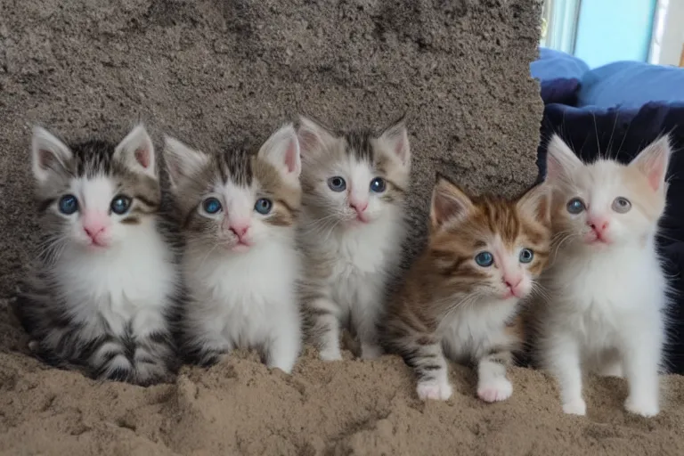 Image similar to kittens and a castle made of sand