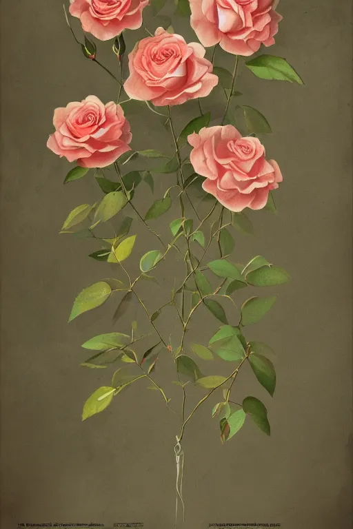 Prompt: beautiful digital matte cinematic painting of whimsical botanical illustration roses by arthur dove artstation