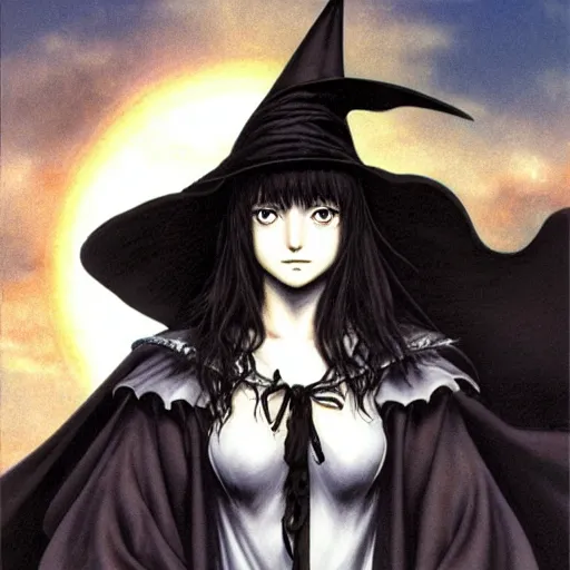 Image similar to young witch by kentaro miura, yoshitaka amano