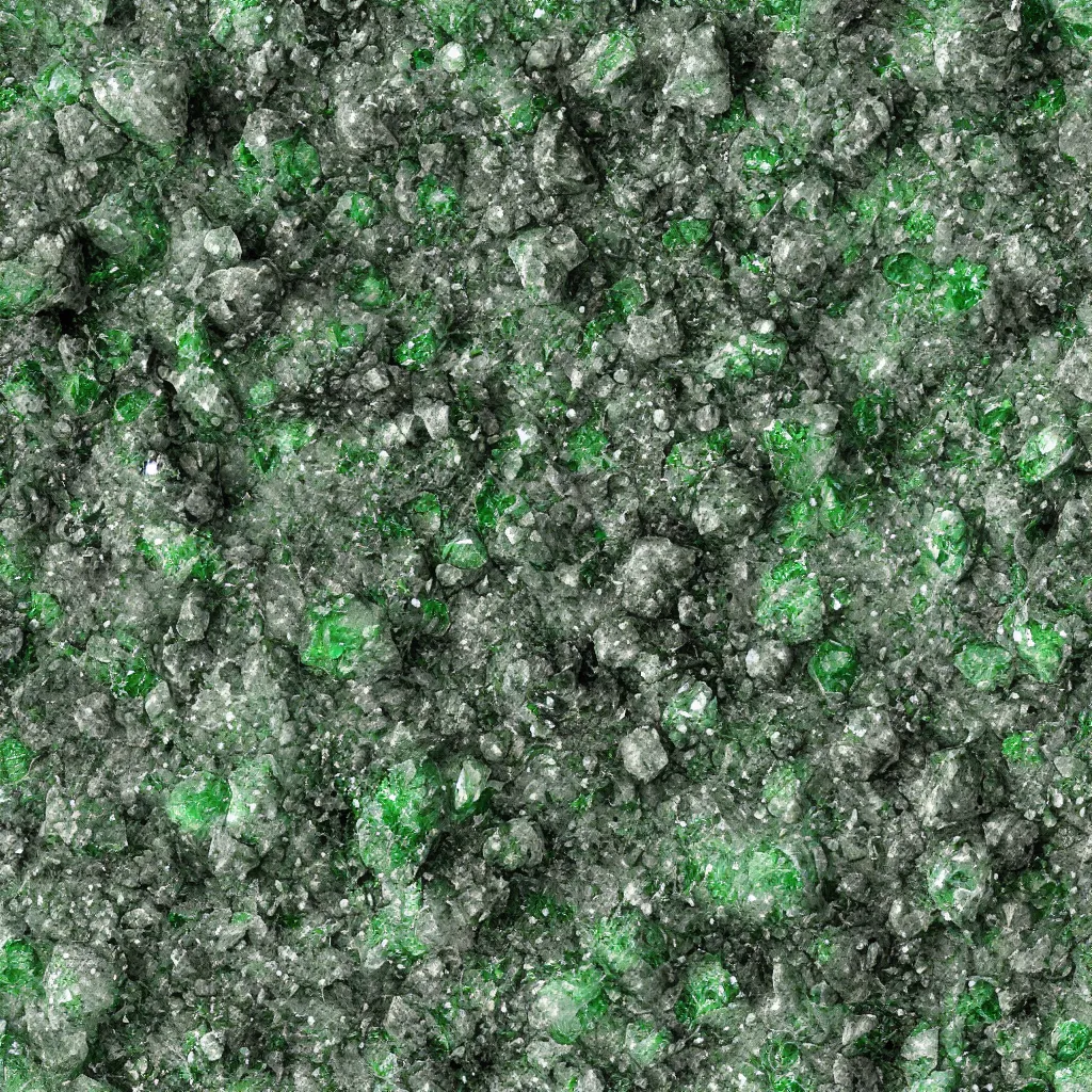 Image similar to long green crystals sticking out of the rock surface, detailed ground terrain albedo texture, flat, 2 d texture, seamless