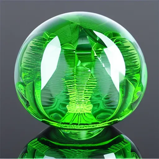 Prompt: Green Intricate Realistic Glossy Materia Glass Crystal Sphere