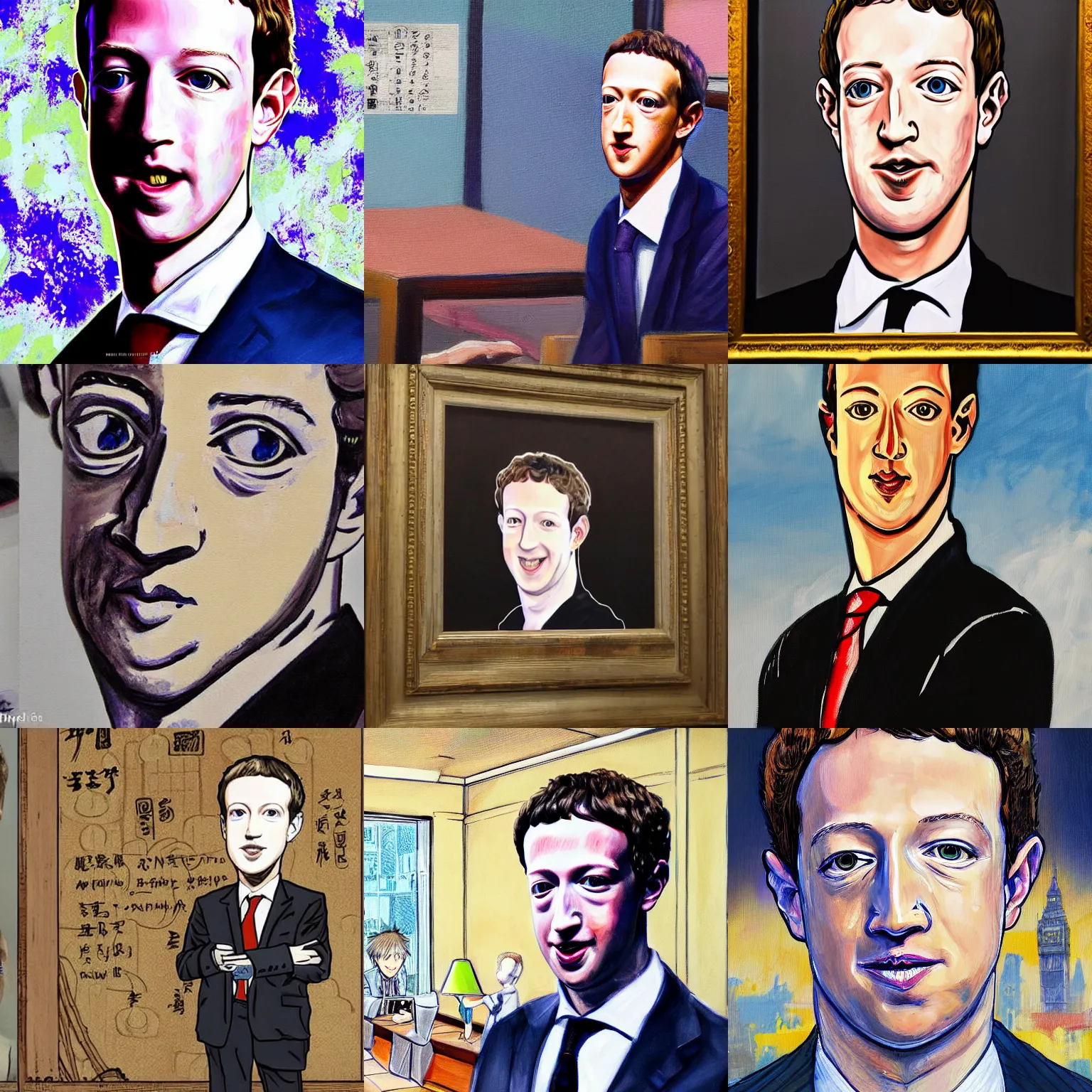 Prompt: a painting of mark zuckerberg in the style of yuukoku no moriarty, in london