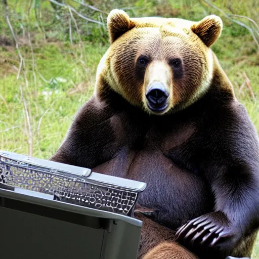 Image similar to a bear angry with the internet