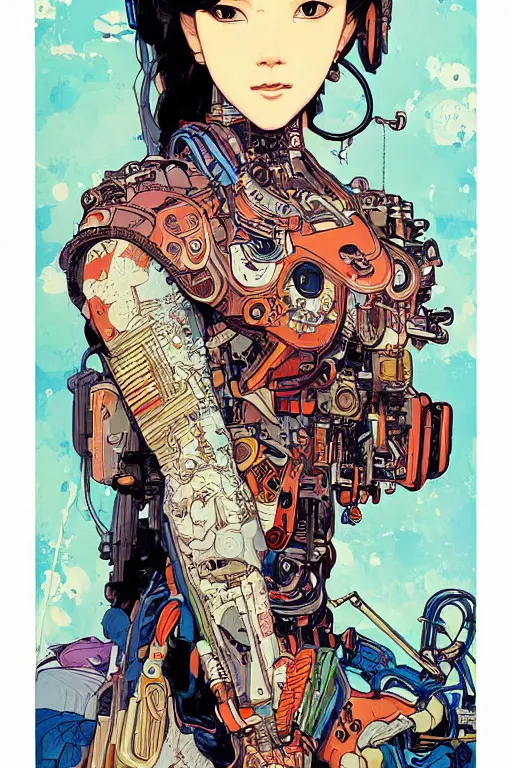 Image similar to beautiful cyborg portrait girl female illustration detailed patterns art of thai traditional dress, pop art, splash painting, art by geof darrow, ashley wood, alphonse mucha, makoto shinkai