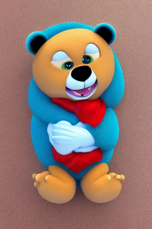 Image similar to a cute cartoon ggi 3 d bear with soft fur in the style of disney and pixar